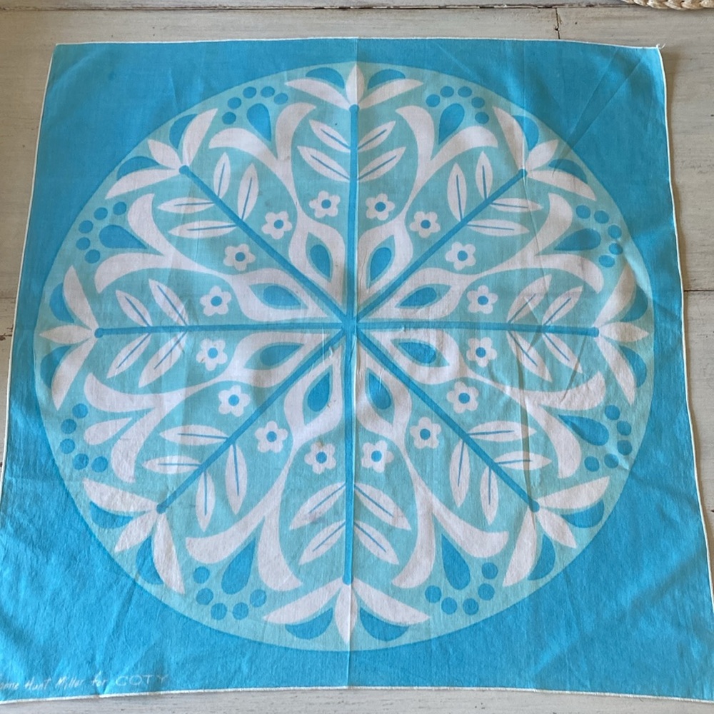 Jeanne Hunt Miller for Coty Vintage Blue and White Cotton Scarf